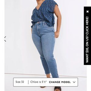 Madewell curvy stovepipe leaside wash size 32 nwt